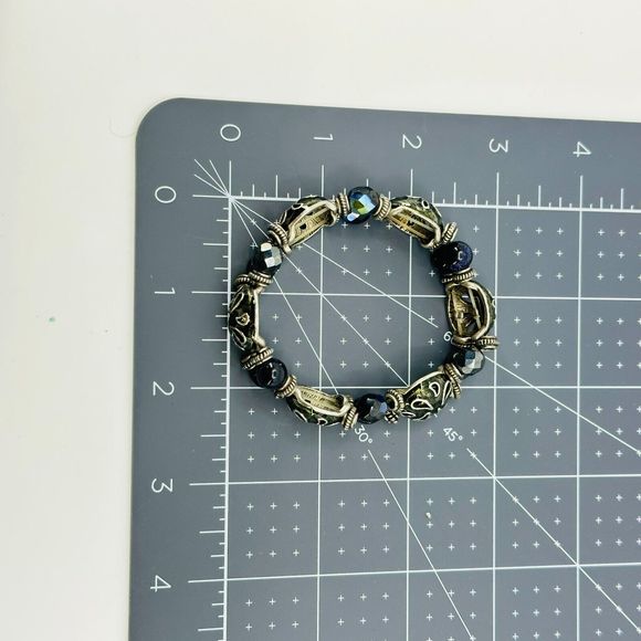 Chicos Bracelet Enamel AB Beaded Stretchy Silver Tone Costume Jewelry - Picture 6 of 6